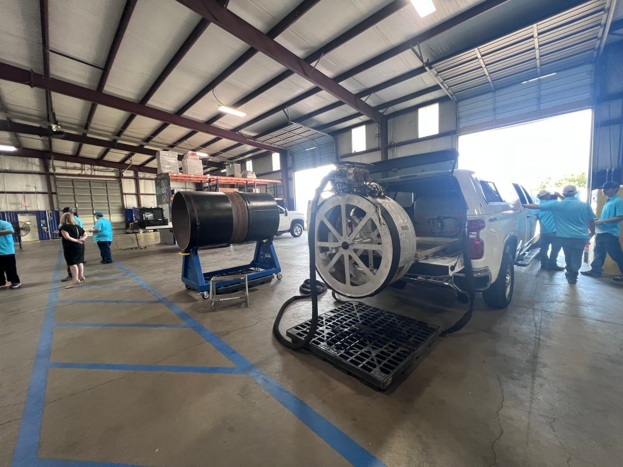 Automated ultrasonic scanner reel mounted on a truck in the RAE Energy shop